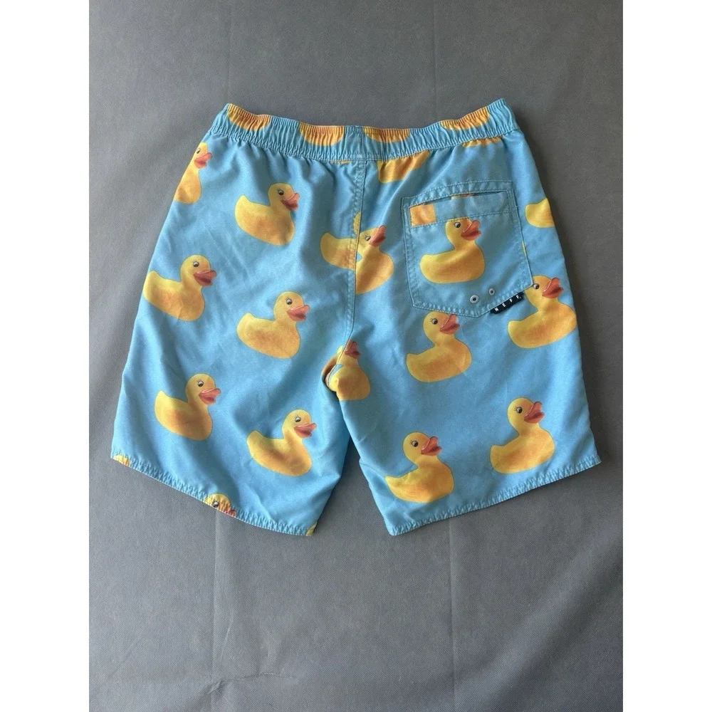 NEFF Rubber Duckie Mens Board Small Shorts Blue Tropical Drawstring beach preppy